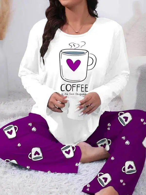 Ensemble de pyjama 2 pièces grande taille confortable avec impression cœur et lettres, haut à manches longues et pantalon, vêtements de nuit décontractés pour toutes les saisons