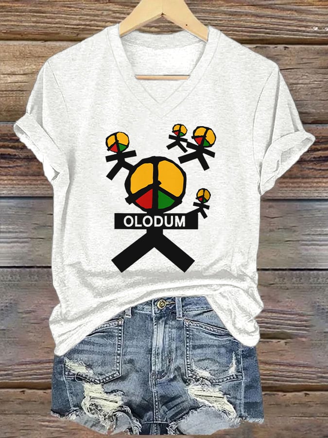 T-shirt scollo a V con stampa artistica da donna Superstar