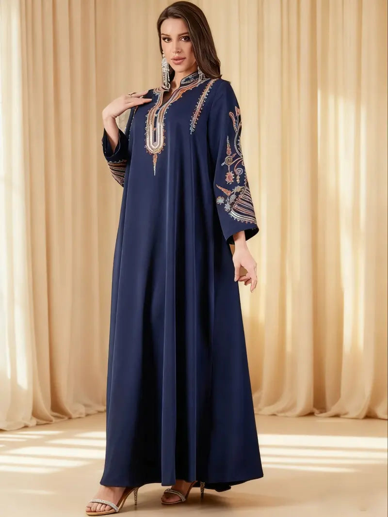 Elegante Abito Lungo Musulmano da Donna con Ricami Colorati, Perfetto per Tutte le Stagioni, Abbigliamento Elegante e Confortevole