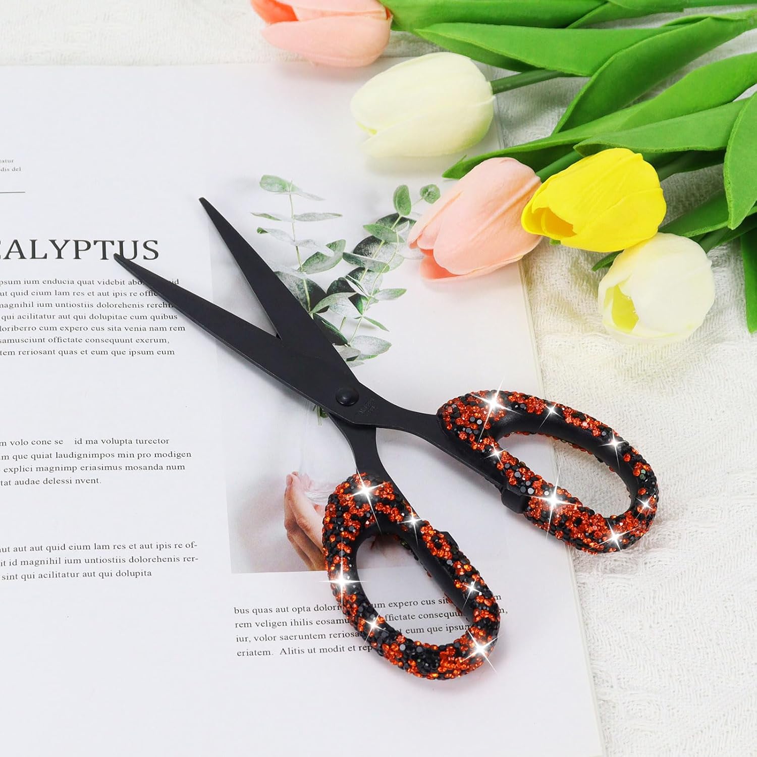 7.68-Inch Rhinestone Scissors - Bling Metal Cute Craft Scissors for School, Office, Halloween - Sparkly Handle Paper Cutter (Orange)
