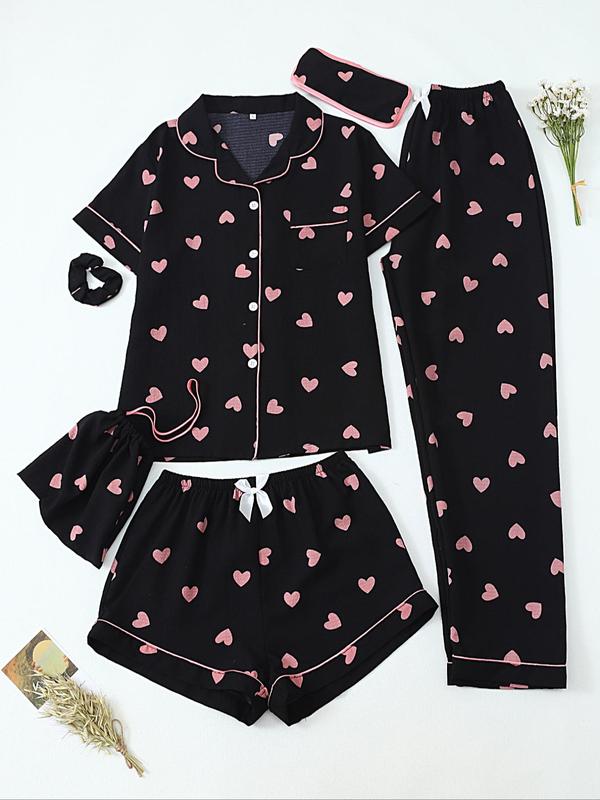 Ensemble de pyjama pour femme avec haut, short, pantalon et accessoires imprimés, ensemble de pyjama décontracté et confortable, vêtements de nuit pour femmes pour toutes les saisons