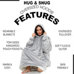 Couverture Sweat à Capuche Géante Homme Femme, Polaire Sherpa Ultra Douce Chaude Confortable Portable, Plaid Couverture à Manches pour Adultes Ados avec Grande Poche