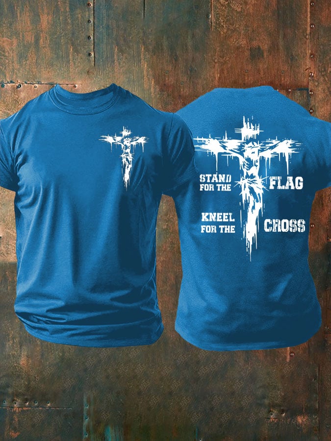 🔥Compra 3 e ottieni il 15% di sconto🔥T-shirt casual stampata da uomo "Stand For The Flag Kneel For The Cross"