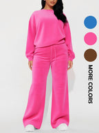 Set da donna casual composto da top a manica lunga e pantaloni dritti a vita alta, autunno inverno, abbigliamento comodo ed elegante, abbigliamento femminile