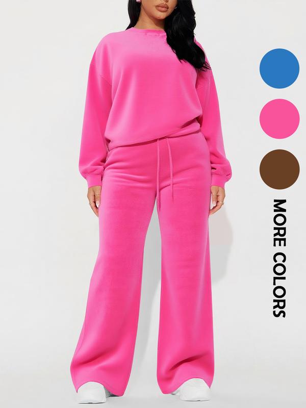 Set da donna casual composto da top a manica lunga e pantaloni dritti a vita alta, autunno inverno, abbigliamento comodo ed elegante, abbigliamento femminile