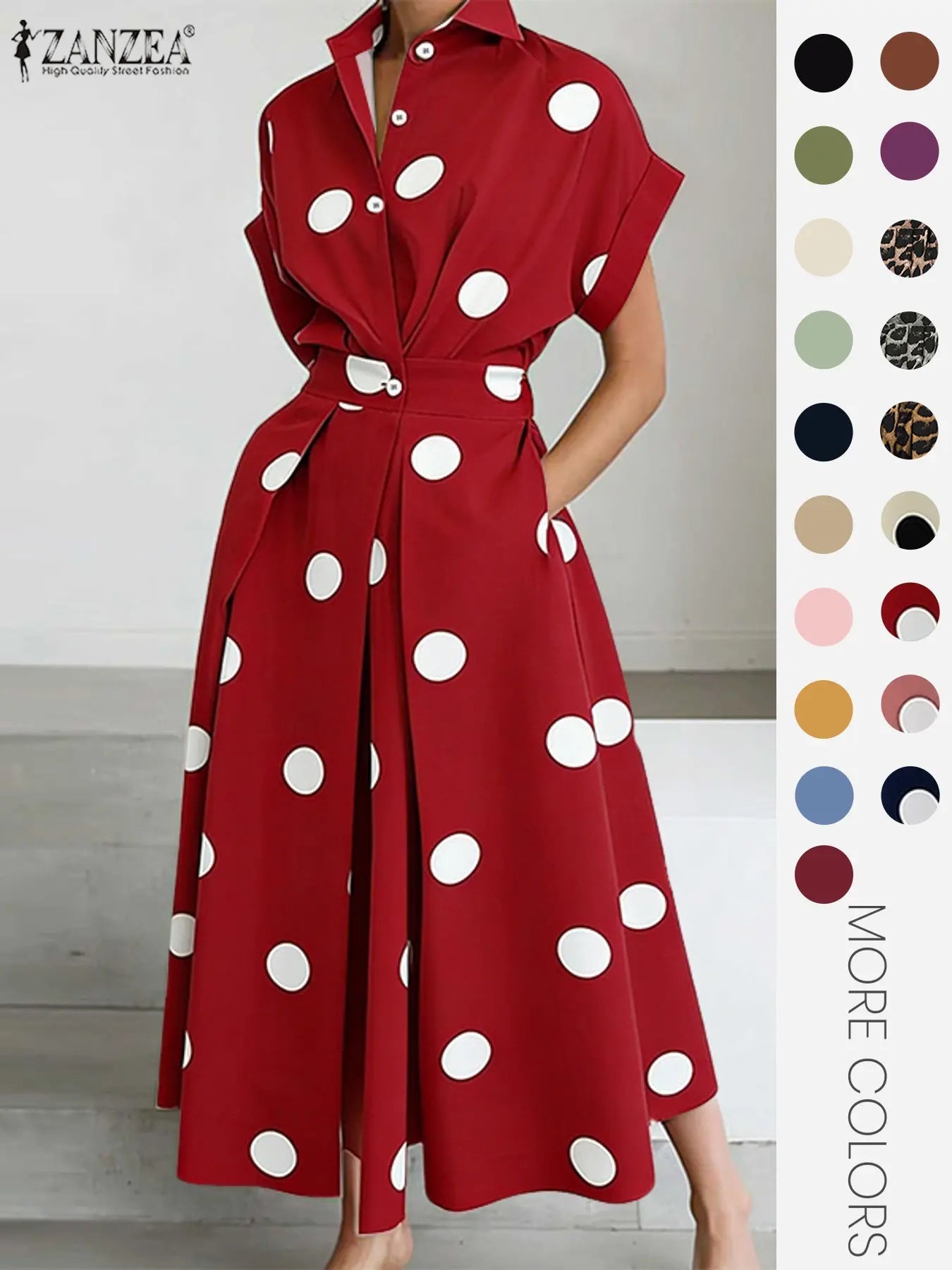 Robe unie à col pour femme, robe décontractée à manches courtes pour l'été, vêtements pour femmes pour le quotidien