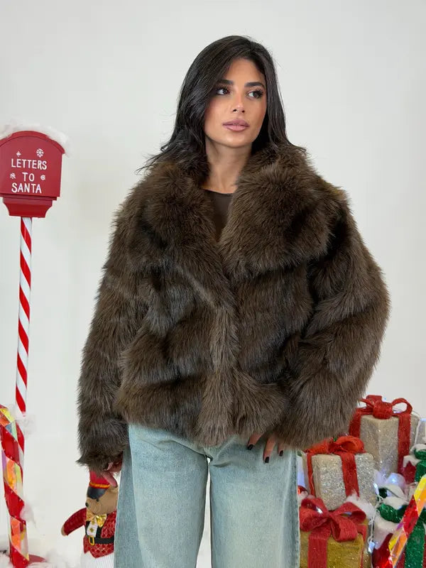 Giacca in finta pelliccia tinta unita da donna, cappotto casual a maniche lunghe con colletto per autunno e inverno, abbigliamento da donna per tutti i giorni, top carini