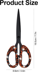7.68-Inch Rhinestone Scissors - Bling Metal Cute Craft Scissors for School, Office, Halloween - Sparkly Handle Paper Cutter (Orange)
