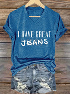 🔥Compra 3 e ottieni il 15% di sconto🔥T-Shirt vintage con scollo a V e stampa "I Have Great Jeans Genes"