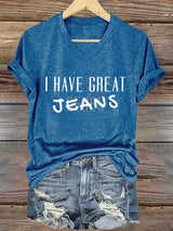 🔥Buy 3 Get 15% Off🔥V-Neck Retro I Have Great Jeans Genes Print T-Shirt
