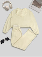 Ensemble ample à capuche avec cordon de serrage taille, couleur unie, style sport décontracté pour femme