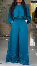 Set Casual da Donna con Top a Girocollo a Fantasia e Pantaloni