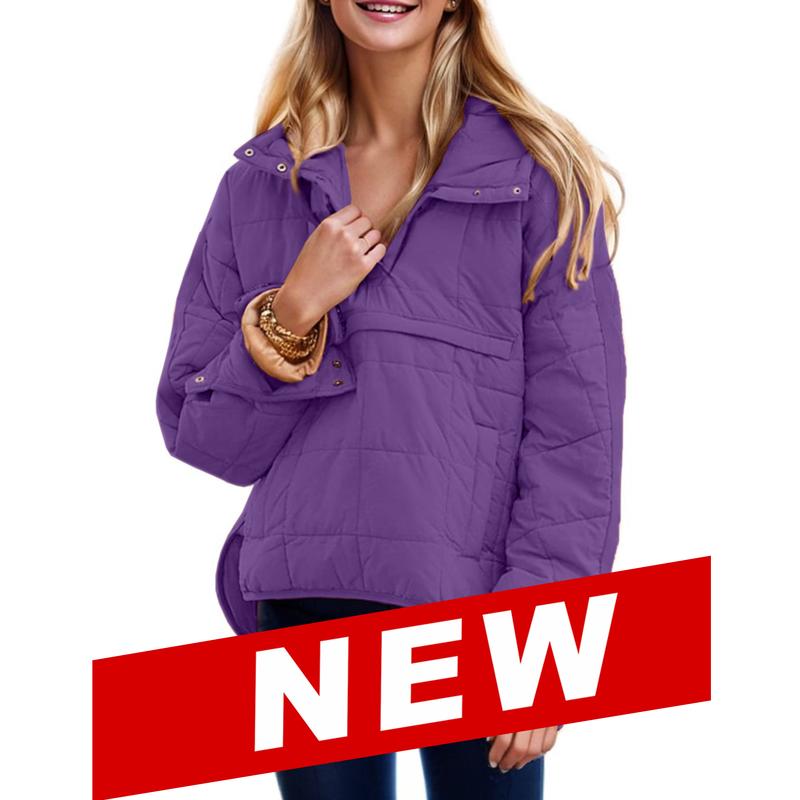 Veste doudoune oversize matelassée à capuche chauve-souris pour femme, pull à manches longues léger et chaud avec grande poche poitrine