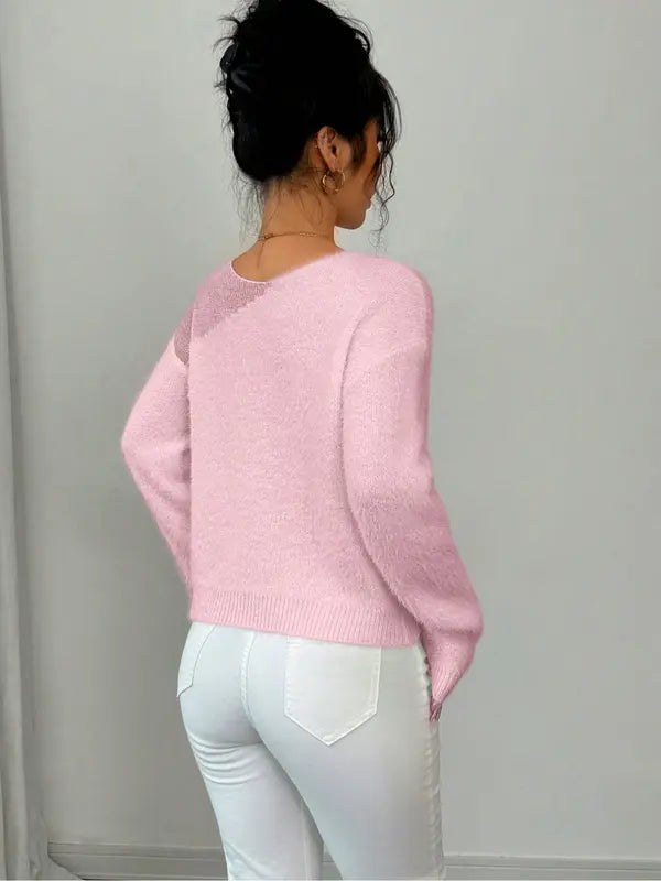 Pull uni pour femme, pull décontracté à manches longues pour l'automne et l'hiver, tricot confortable pour femme à porter au quotidien ou en soirée