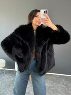Giacca in finta pelliccia tinta unita da donna, cappotto casual a maniche lunghe con colletto per autunno e inverno, abbigliamento da donna per tutti i giorni, top carini