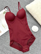 Body string gainant pour femme, couleur unie, maille contrastante transparente, bretelles réglables, contrôle du ventre, pour toutes les saisons
