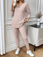 Ensemble 2 pièces décontracté femme, t-shirt à manches longues et legging en maille côtelée peluche, automne/hiver