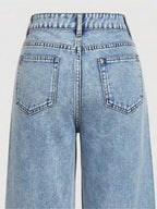 Jean élégant taille haute coupe large pour femme, tissu tissé ajusté, orné de strass, pantalon mode toutes saisons
