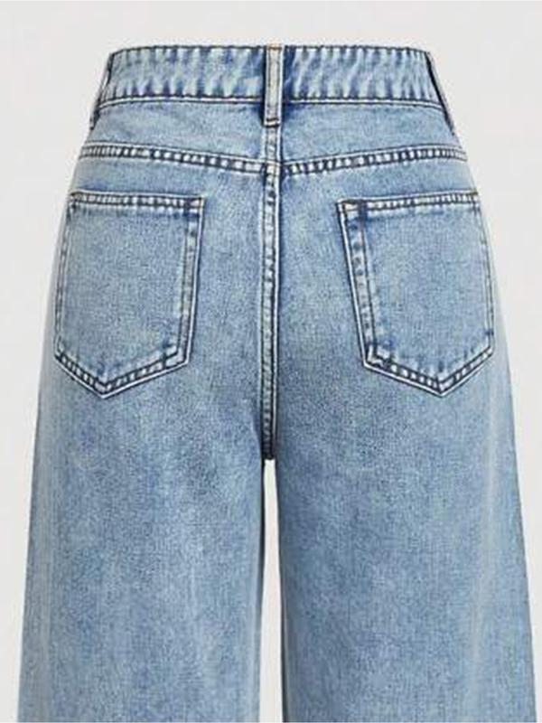 Jean élégant taille haute coupe large pour femme, tissu tissé ajusté, orné de strass, pantalon mode toutes saisons