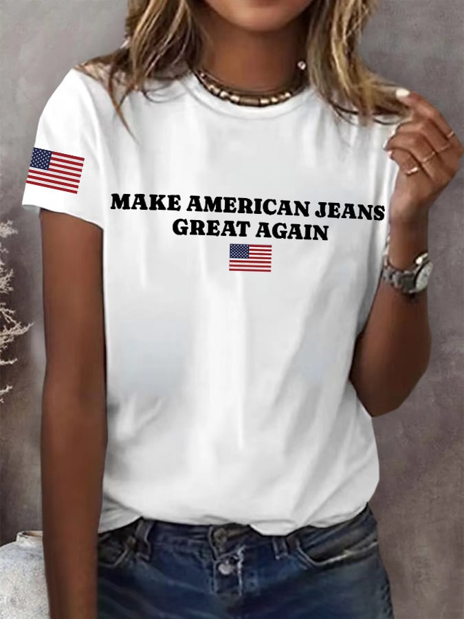 🔥Compra 3 e ottieni il 15% di sconto🔥T-shirt stampa "Make American Jeans Great Again" retrò