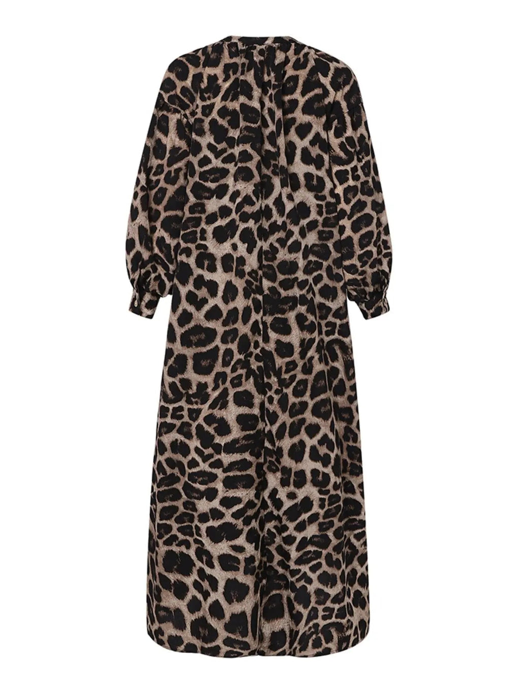 Abito lungo da donna casual boho con stampa leopardata all-over, abito lungo da strada per le vacanze, vestiti da donna per l'uso quotidiano