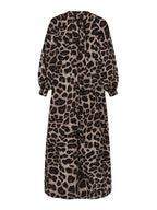 Abito lungo da donna casual boho con stampa leopardata all-over, abito lungo da strada per le vacanze, vestiti da donna per l'uso quotidiano