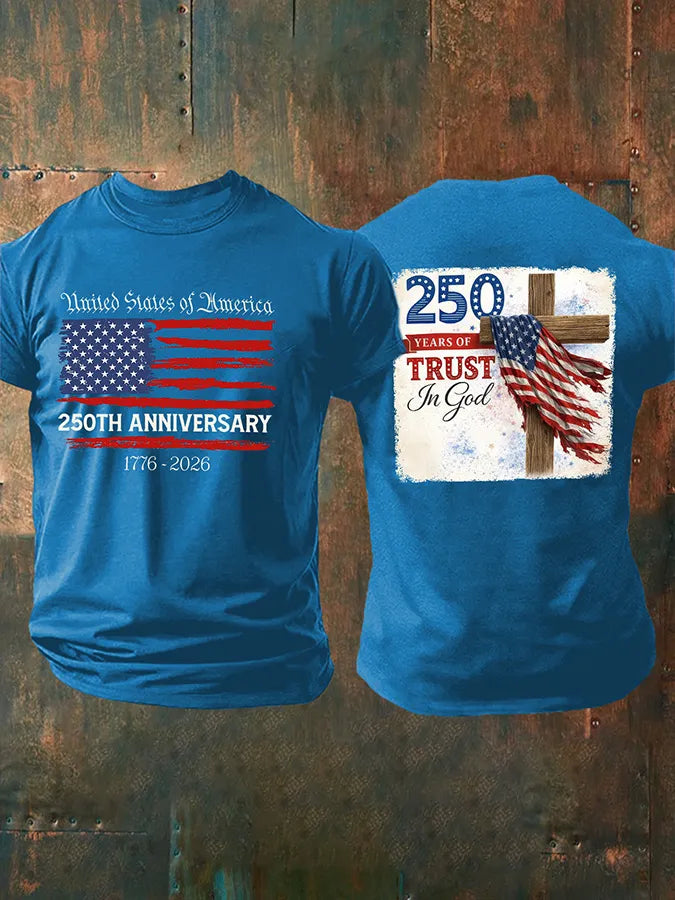 T-shirt da uomo retrò "In God We Trust" 250° anniversario 1776-2026 con stampa