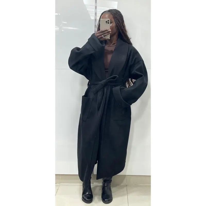 Trench-coat en laine avec ceinture