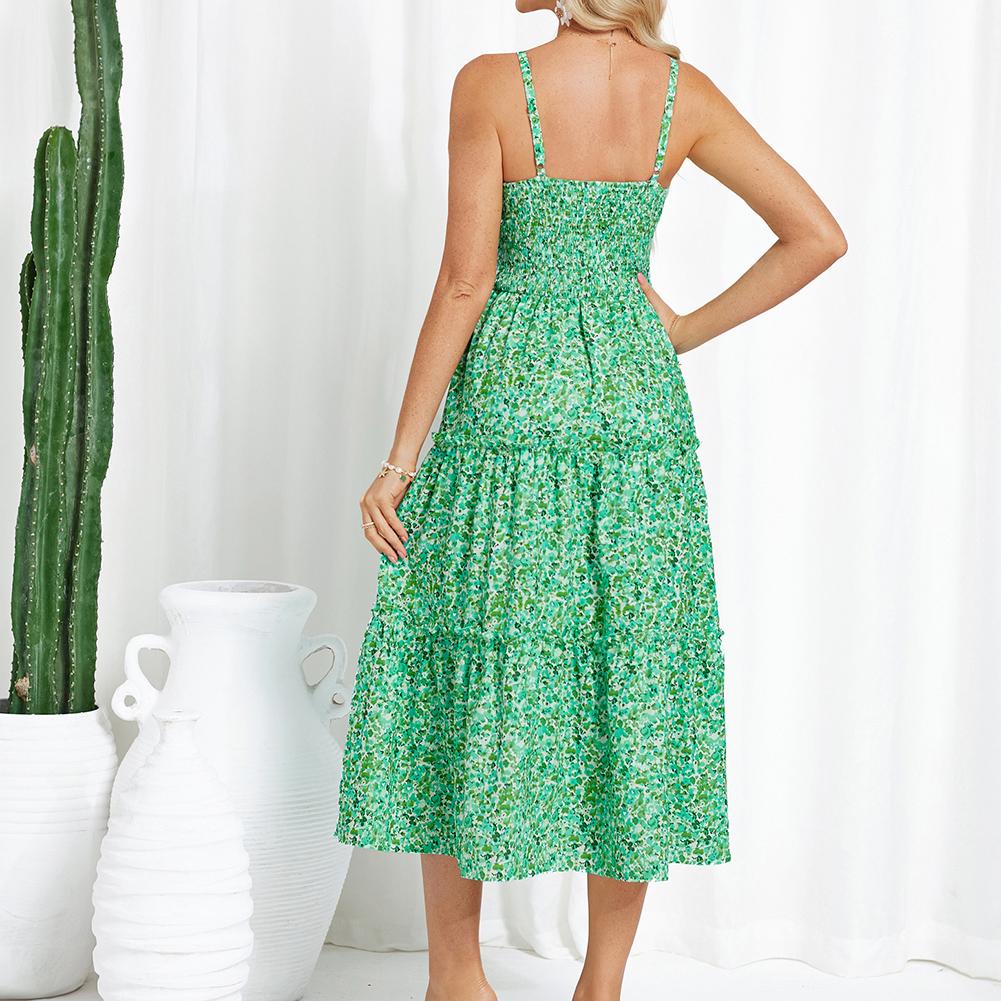 Robe longue bohème décontractée pour femme - Robe d'été à bretelles spaghetti smockée à volants avec poches, grande taille, vêtements bohèmes pour femme