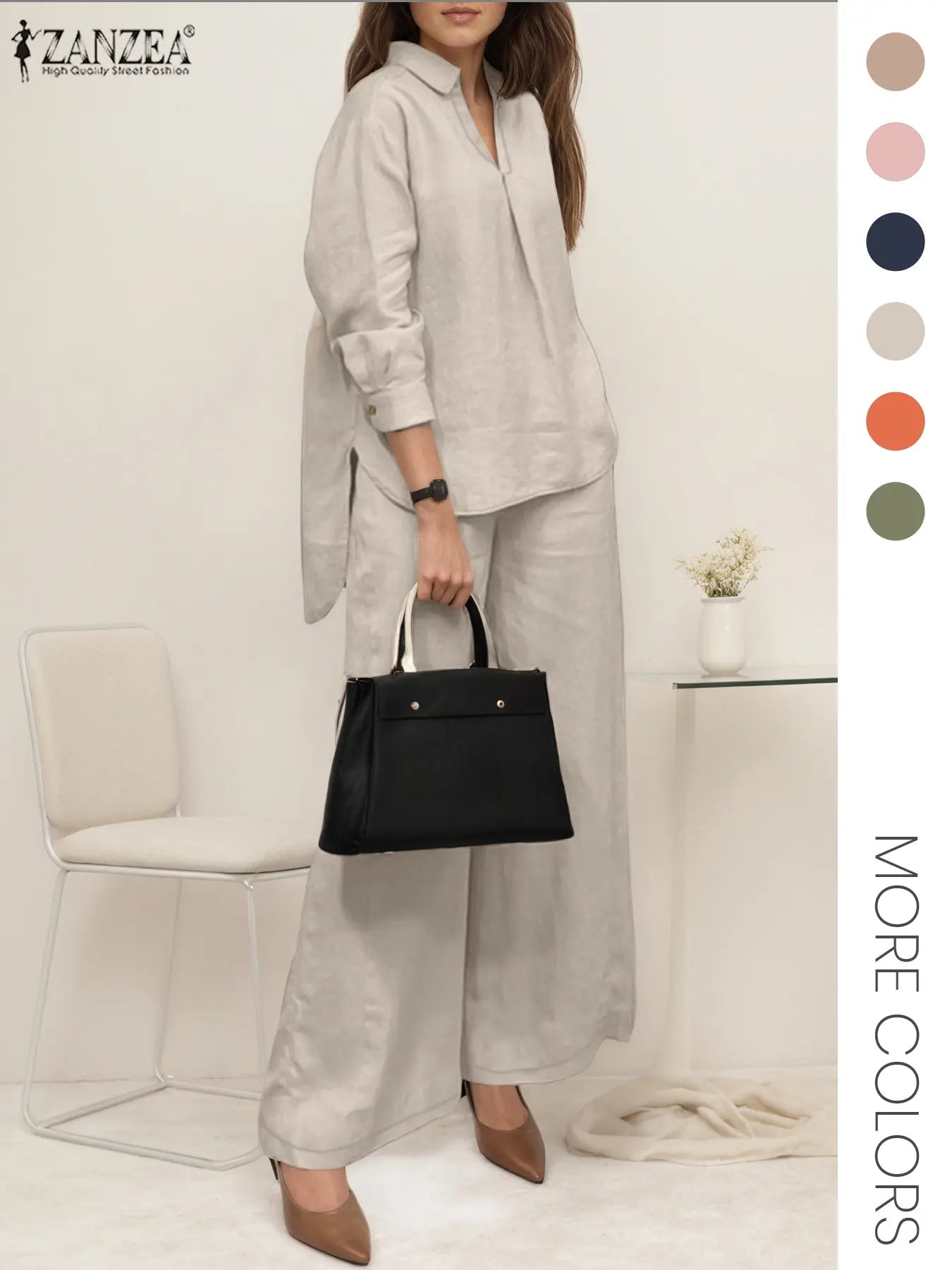 Ensemble deux pièces femme, haut et pantalon large de couleur unie, haut et pantalon décontractés à manches longues pour le quotidien, vêtements pour femmes pour toutes les saisons