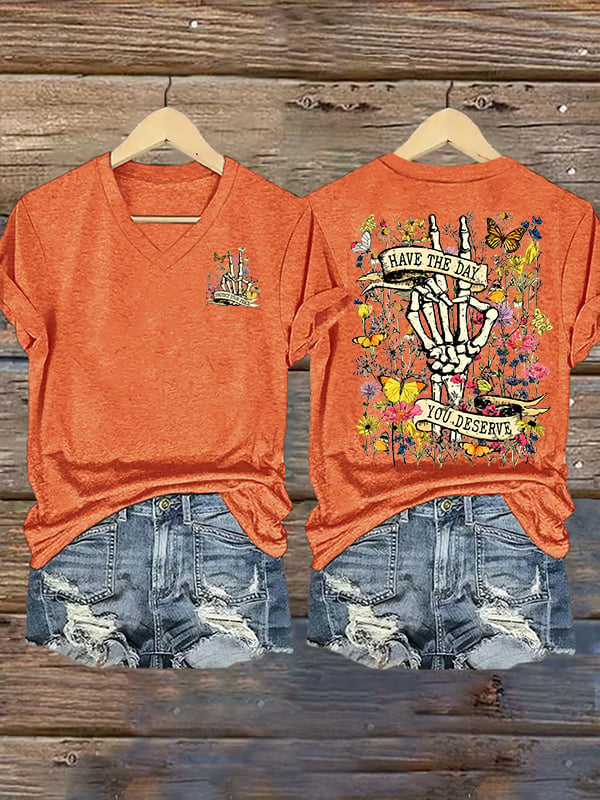 🔥Buy 3 Get 15% Off🔥Women's  Flower skull hand gesture Of WDNC Club We Do Not Care Menopause Perimenopause Print T-Shirt