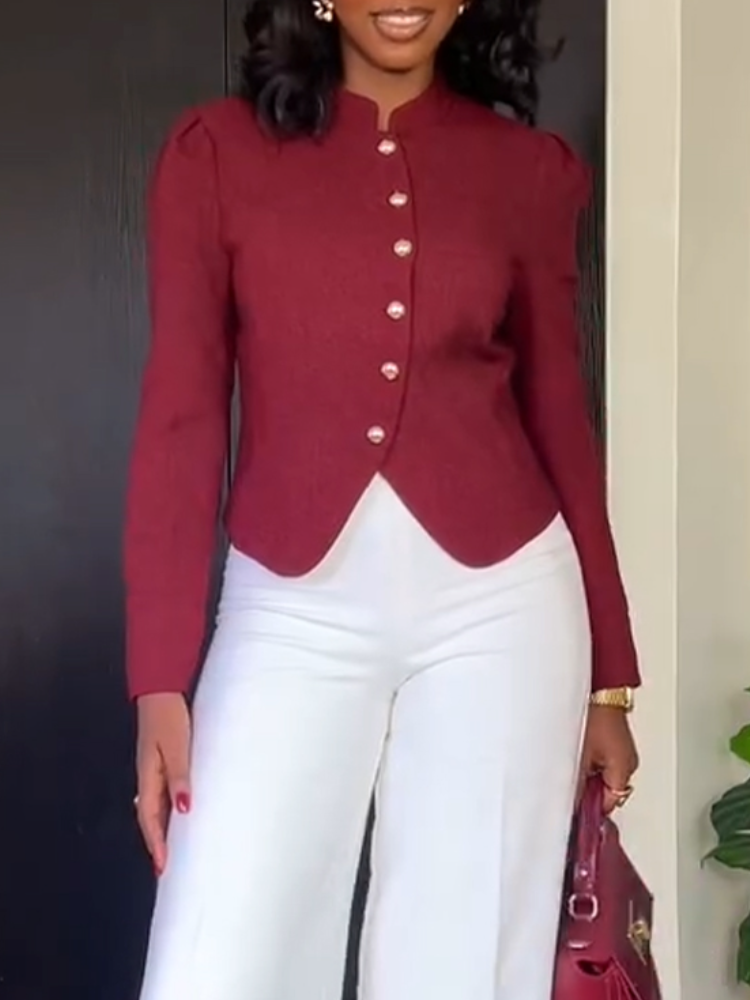 Ensemble décontracté pour femme, top boutonné à col rond et pantalon