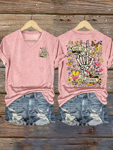 🔥Buy 3 Get 15% Off🔥Women's  Flower skull hand gesture Of WDNC Club We Do Not Care Menopause Perimenopause Print T-Shirt