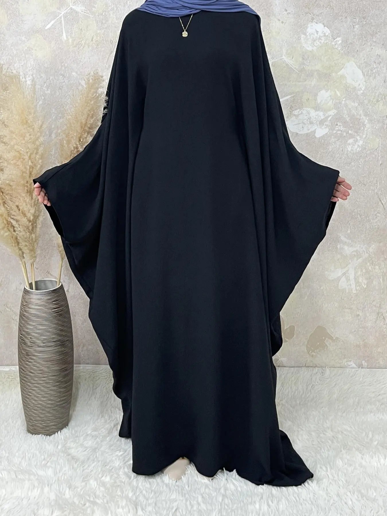 [Taglie Forti] Abito lungo tinta unita Abaya da donna, girocollo modesto a maniche lunghe per l'uso quotidiano, abbigliamento islamico da donna per tutte le stagioni