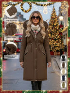 Manteau parka mi-long chaud et tendance pour femme automne-hiver, col en fausse fourrure, ceinture à cordon de serrage à la taille, coupe-vent, imperméable, résistant au froid