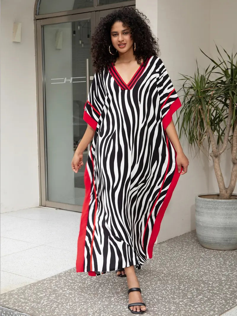 Robe longue décontractée pour femme Kaftan Oversize Chic Bohème Robe de maison Vêtements de plage Maillot de bain Cache-maillot Vêtement d'intérieur Bohème Été Vacances