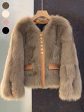 Manteau en fausse fourrure de renard pour femme, section courte, nouvelle collection automne hiver, version coréenne, pour les trajets quotidiens, en vraie fourrure patchwork, vêtement d'extérieur.