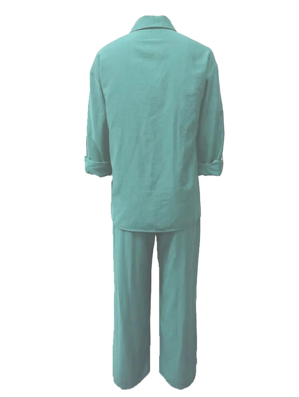 Ensemble Femme Chemise Couleur Unie & Pantalon Large, Tenues Deux Pièces Décontractées Confortables et Respirantes pour le Quotidien en Extérieur, Vêtements Femme pour Printemps Automne