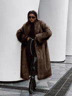 Manteau pour femme en fausse fourrure, couleur unie, devant ouvert, élégant, manches longues, col cascade, vêtement d'extérieur pour l'automne et l'hiver, vêtements pour femmes à porter au quotidien, vêtements pour femmes
