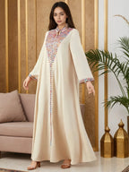 Elegante Abito Lungo Musulmano da Donna con Ricamo Colorato, Perfetto per Tutte le Stagioni, Abbigliamento Elegante e Confortevole, Abiti Musulmani da Donna
