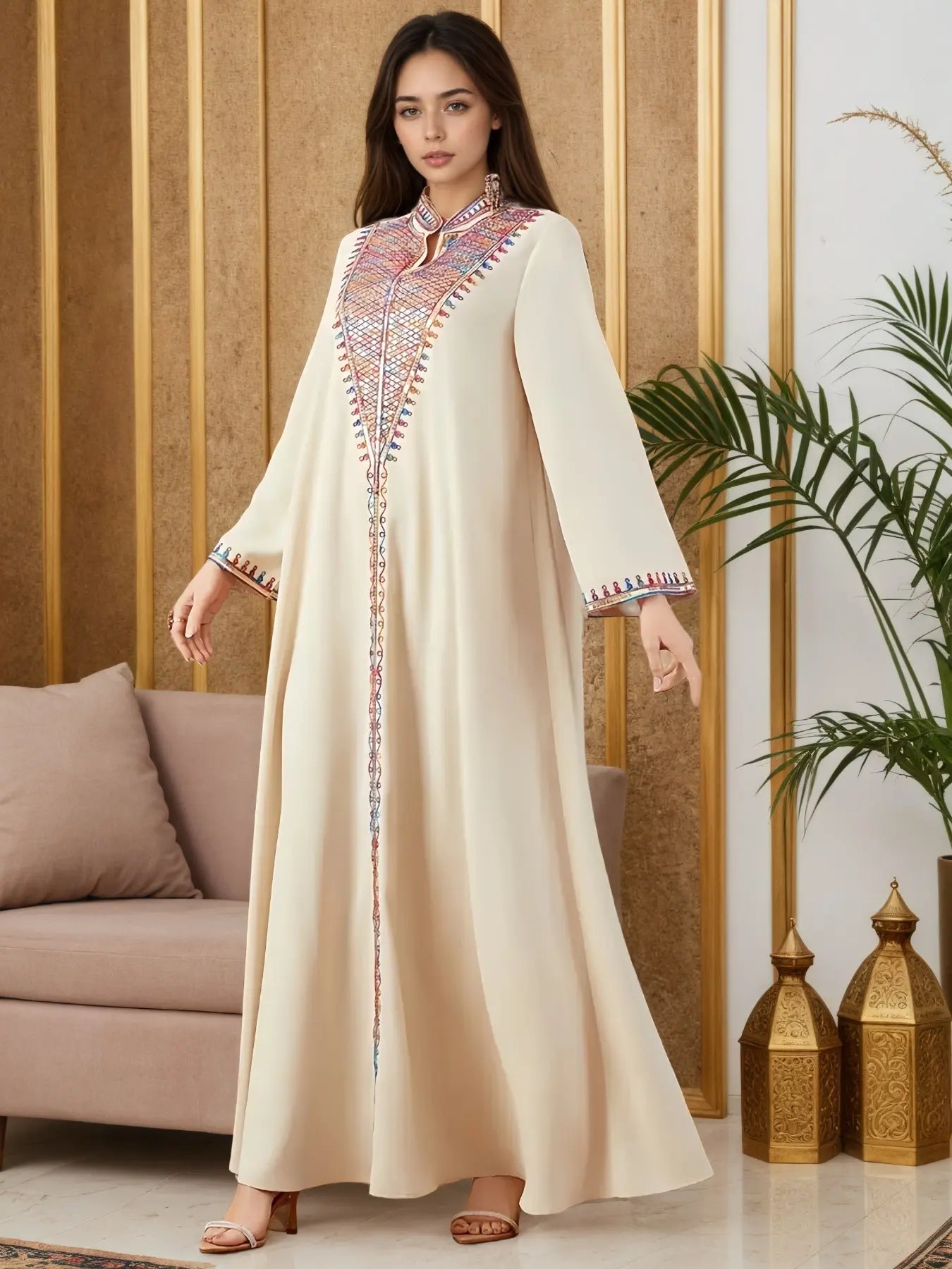 Elegante Abito Lungo Musulmano da Donna con Ricamo Colorato, Perfetto per Tutte le Stagioni, Abbigliamento Elegante e Confortevole, Abiti Musulmani da Donna