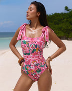 Costume intero e gonna con stampa floreale rosa Paradise