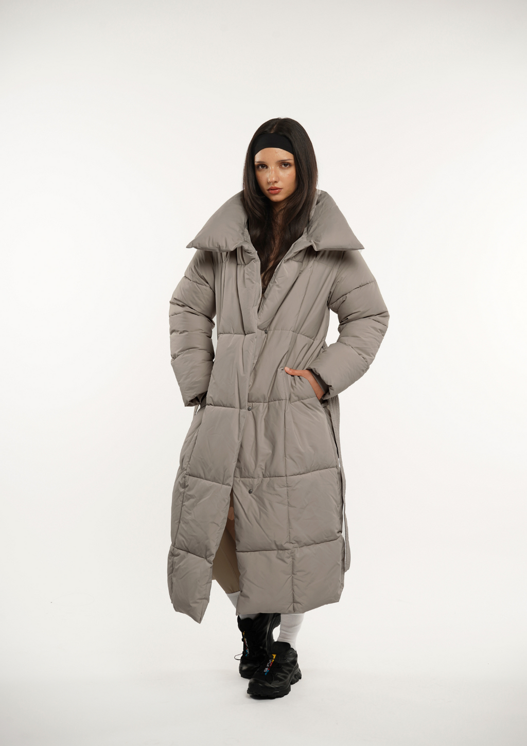 Veste longue boutonnée ceinturée, déperlante