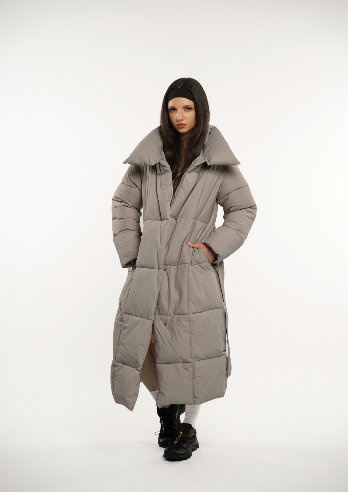 Veste longue boutonnée ceinturée, déperlante