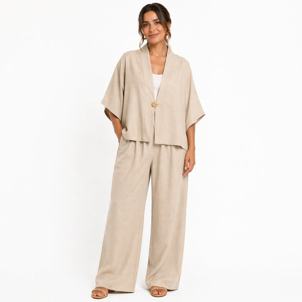 Ensemble femme oversize fluide 2 pièces – Kimono manches larges & pantalon taille élastique – Look chic confortable