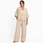 Ensemble femme oversize fluide 2 pièces – Kimono manches larges & pantalon taille élastique – Look chic confortable