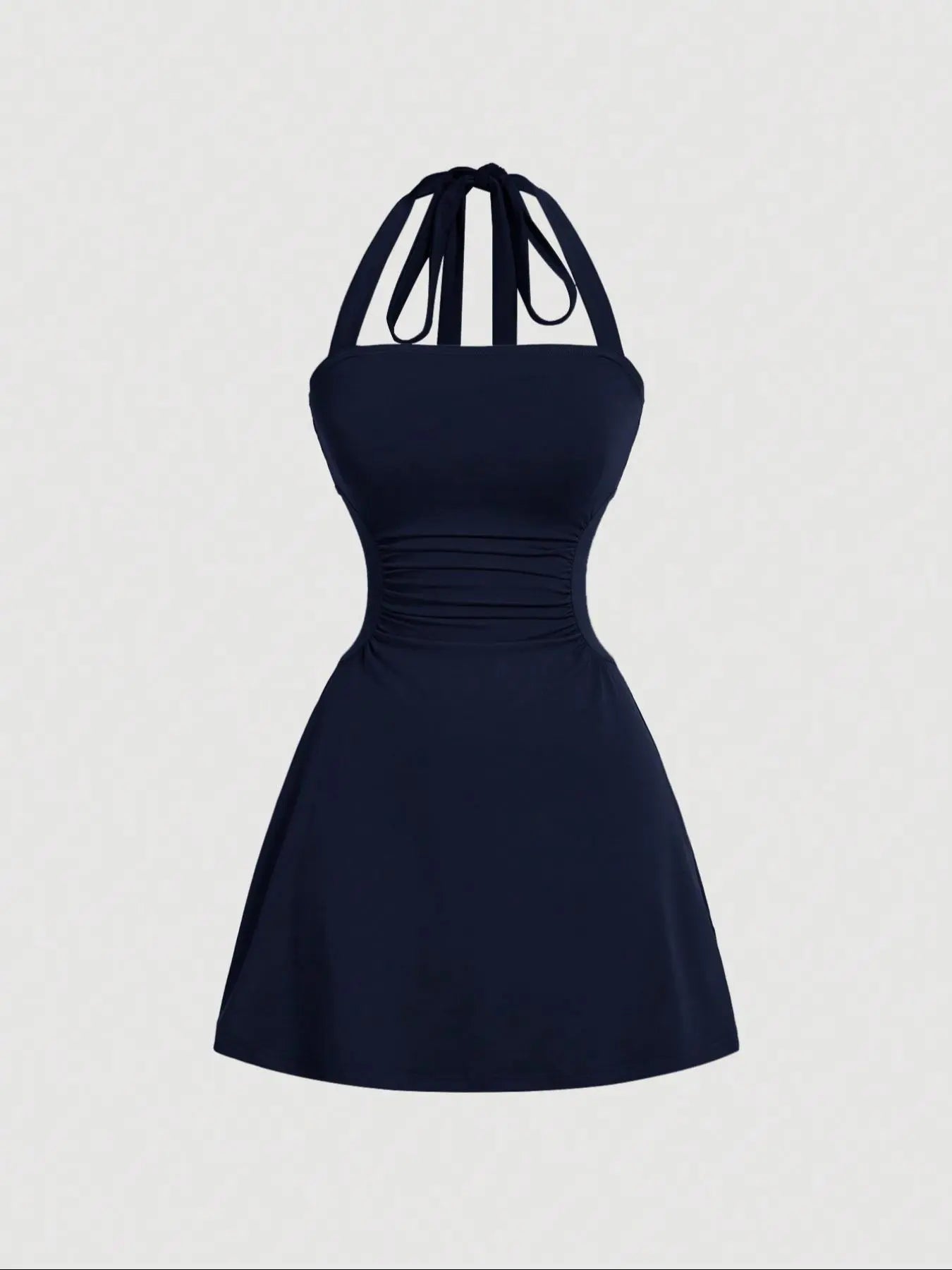 Robe licou unie froncée à nouer dans le dos pour femme