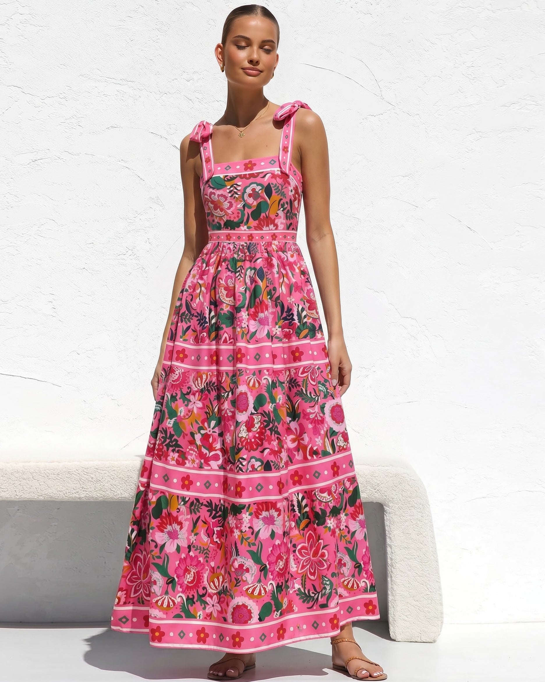 Costume intero e gonna con stampa floreale rosa Paradise