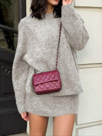 Set due pezzi autunno inverno da donna, stile elegante per il lavoro e il tempo libero, eleganza casual con top e gonna in maglia, perfetto per uscite alla moda, abbigliamento femminile