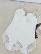 Body string gainant pour femme, couleur unie, maille contrastante transparente, bretelles réglables, contrôle du ventre, pour toutes les saisons